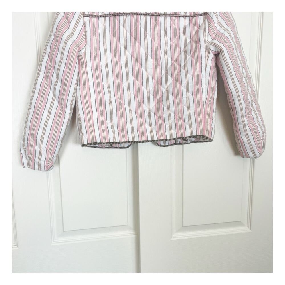 Boden Striped Embroidered Quilted Jacket Beaded Pink Crop Length Sz XS - Picture 10 of 13